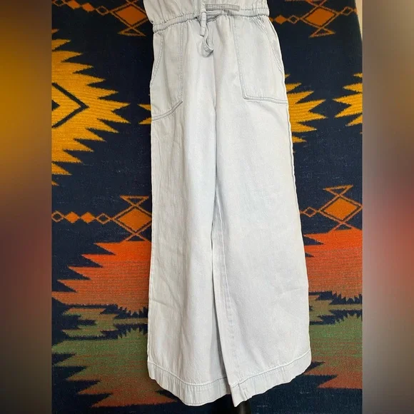 Universal Thread Indigo One Piece Cropped Bell Bottom Romper Jumpsuit! Size XS. - Picture 2 of 11